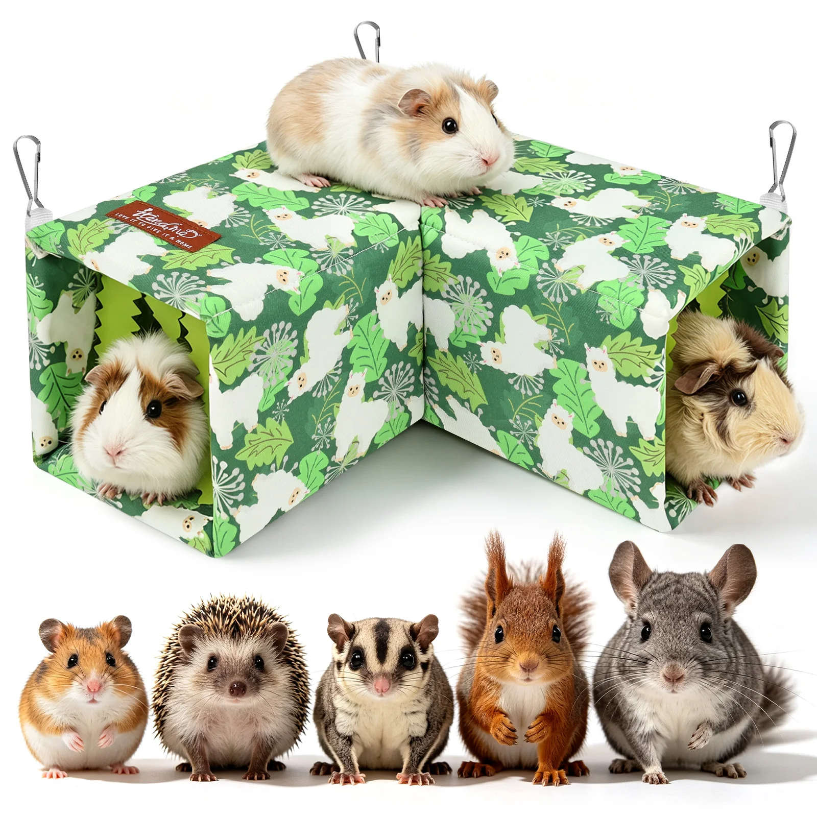 Guinea Pig Hideout Tunnel Corner Small Animal Hideaway with Privacy Tassels Hamster Chinchilla Indoor Habitat Pet Supplies