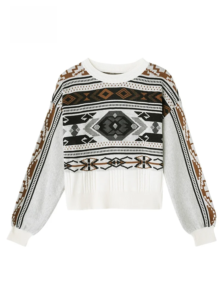 

Женский вязаный свитер GOFAR оверсайз с круглым вырезом, винтажный узор, свободный крой, осень-зима, новинка, повседневный стиль, модель 30869