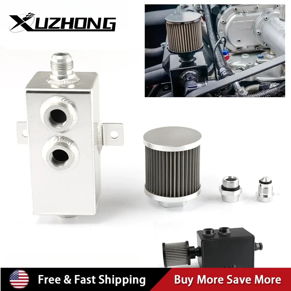 1L/2L Universal Oil Catch Can Tank Baffled 10AN with Breather and Aluminum Drain Tap Square Shape Reservoir Tank