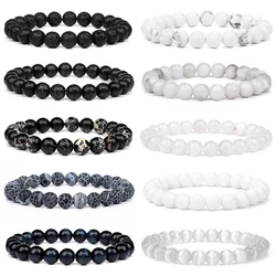 Black White Grey Stone Bracelet 8mm Bead Bracelet Lava Turquois Labradorite Bangle Health Mediation Jewelry Gifts For Men Women