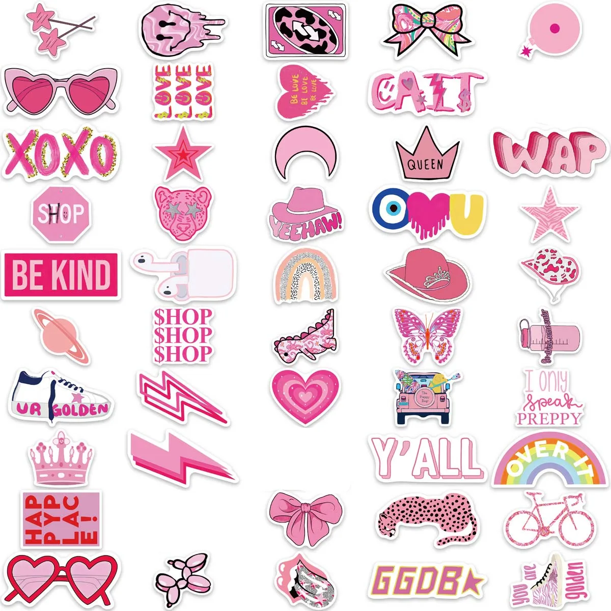 10/50 Pcs Pink Preppy Style Girls Graffiti Stickers Pack for Kids Scrapbooking Laptop Notebook Decals Waterproof Wall Decoration