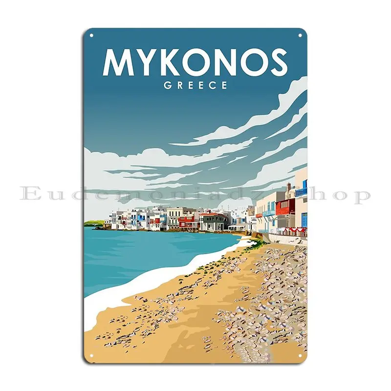 Mykonos Greece Daytime Scenic Travel Poster Metal Plaque Poster Pub Mural Print Painting Wall Mural Kitchen Tin Sign Poster