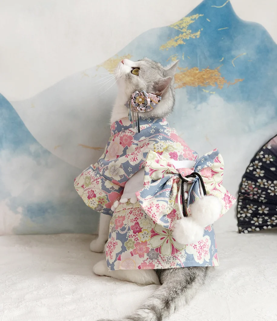 Japońskie kimono dla psa w stylu narodowym, strój dla małych i średnich psów, ubrania dla kotów, elegancki strój dla małych i średnich psów.
