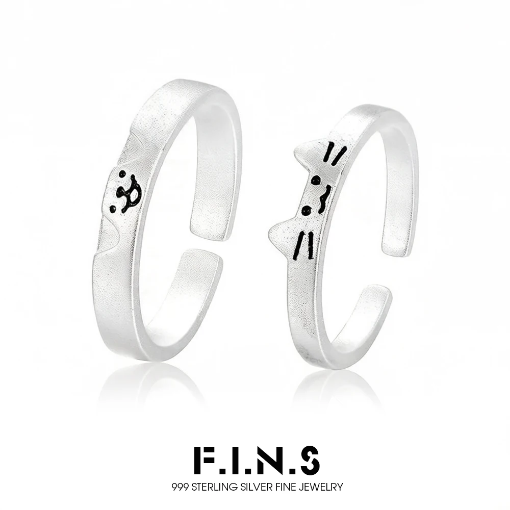 

Кольцо F.I.N.S S999 из стерлингового серебра с милым животным (собака/кошка), регулируемое, мультяшное, для влюбленных пар, подарок девушке, свадебное украшение