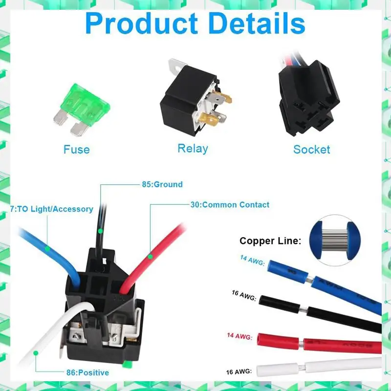 FIZP 6PCS Copper Terminal Auto Relay 30A Fused On/Off Car Motor Relay With Holder Socket On/Off Fused Relay 4PIN