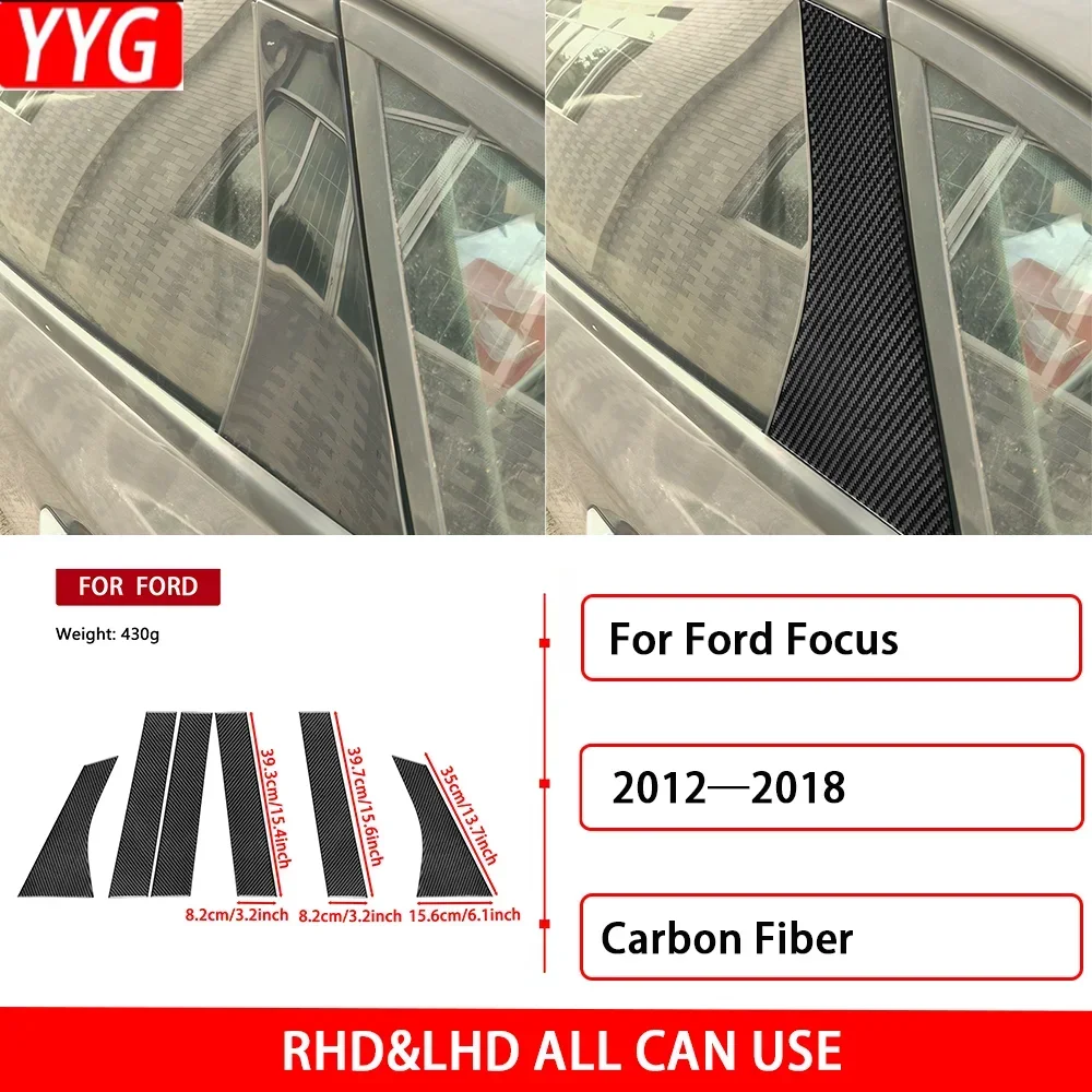 Carbon Fiber Car Accessories Auto Door B-pillar Posts Outer Panel Cover Trim Sticker Modification For Ford Focus 2012—2018