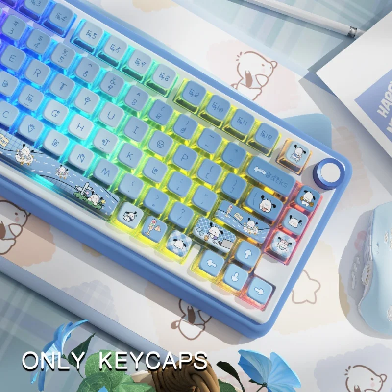 Pochacco-teclas con temática para teclado mecánico, teclas transparentes de cristal Pbt Msa, de todos los lados, 122 teclas