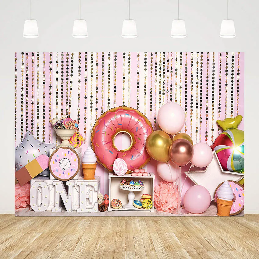 Mehofond Photography Background Sweet Donuts Balloon Macaron Girl 1st Birthday Party Cake Smash Decor Backdrop Photo Studio Prop