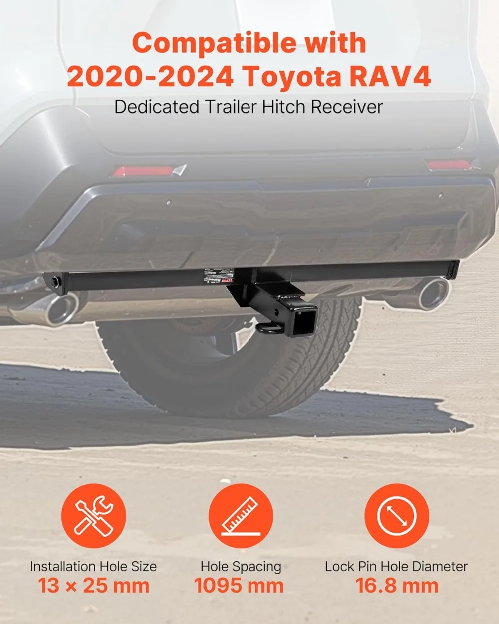 

Class 3 Trailer Hitch, 2-Inch Receiver, 6000 lbs, Q345B Steel, Fits Toyota RAV4 2020-2024