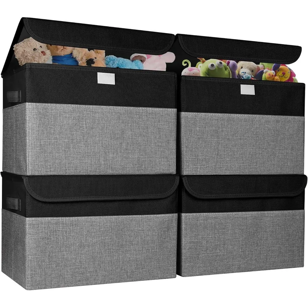 

Складной органайзер-куб для хранения вещей на 22 кв. с крышкой и ручками, универсальная корзина для дома и офиса, черный/серый, 4 шт., 14,6x9,5