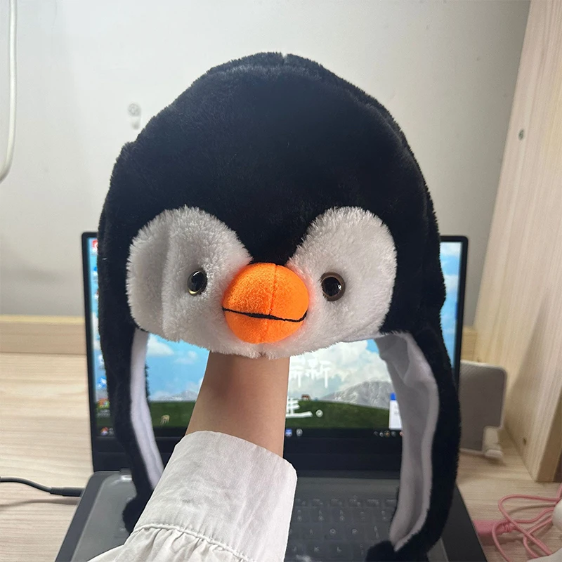 Funny Cute Kitty Penguin Hat Girls Cartoon Animal Plush Hat Sweet Wind Pullover Decoration Winter Ear Protection Hat