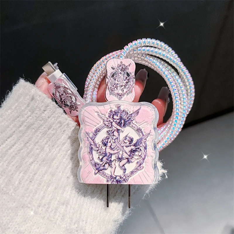 Retro Luxury European Cupid Angel Silicone Charger Cover For IPhone 11 12 13 14 15 18W-20W Charge Cute Correa Protection Sleeve