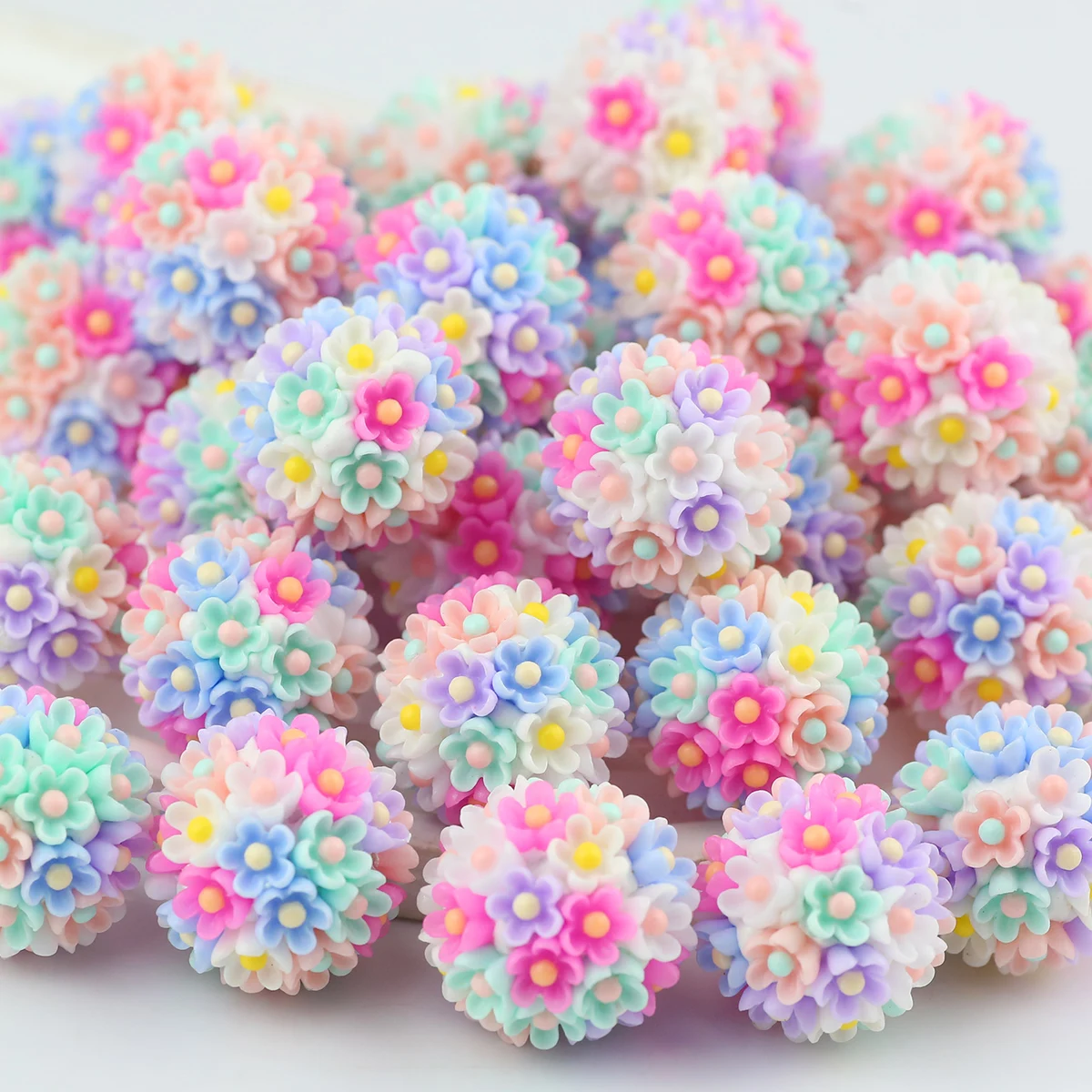 20mm 1/2/3Pcs Color Mixing Little Flower Round Resin Loose Beads for Jewelry Making Bracelet Necklace Keychain DIY Accessories