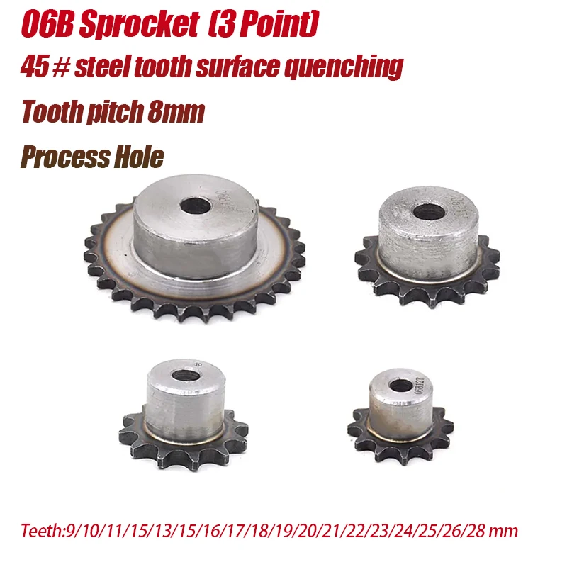 

06B Sprocket 9/10/11/12/13/14/15/16/17/18/19/20/21/22-26mm Teeth 45# Steel Industrial Drive Sprocket Mechanical Roller Sprocket