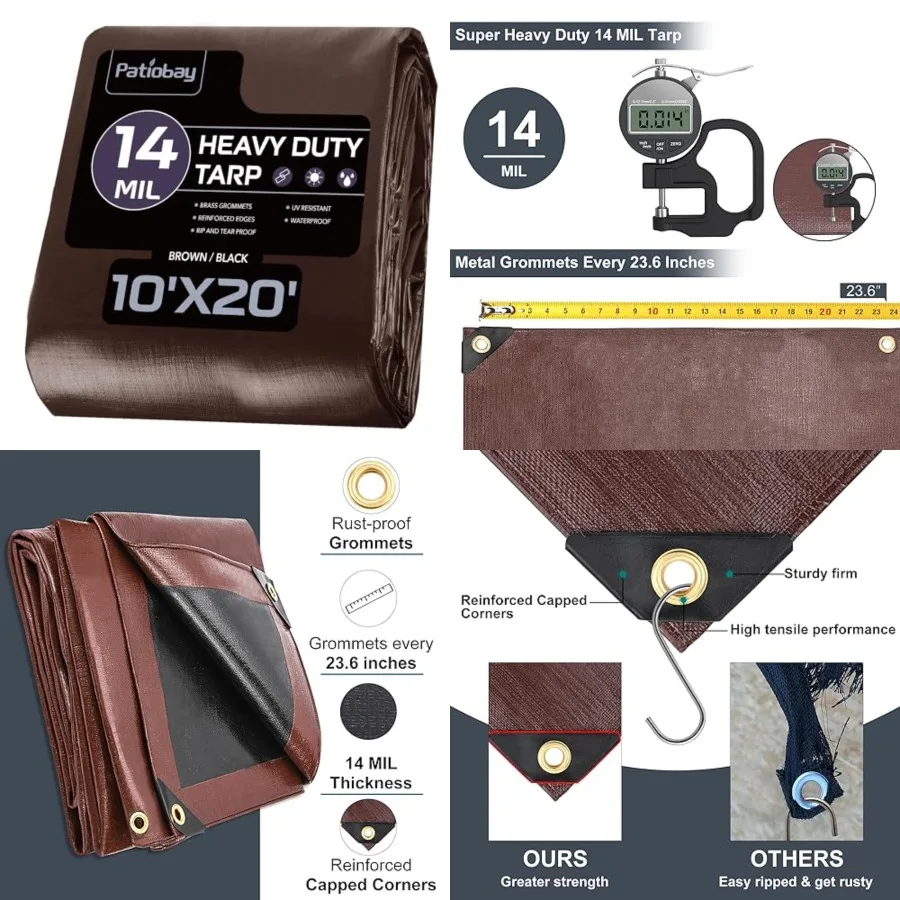 

Tarp FT, 14 Mil Large Tarp, Tarps Heavy Duty Waterproof with Grommets Every 23.6, 420D Thick Plastic Tarp, UV Resistant TearFad
