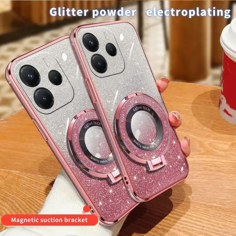 

Case For Redmi Note 14 Pro Plus 5G 14 Note Magnetic Holder Electroplate Stars Full Cover For Redmi Note 14 4G note14 Soft Shell