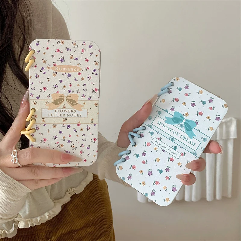 iPhone 16 Pro 15 14 13 Pro Max 커버 용 한국어 활 꽃 전화 케이스 Apple 15Pro 용 귀여운 코일 노트북 플립 보호 케이스