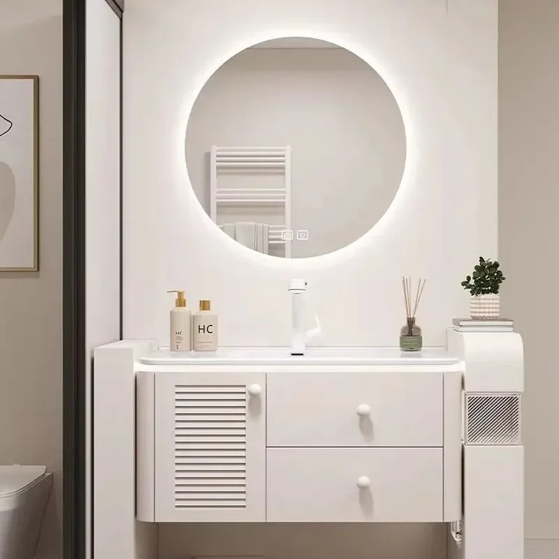 Cream Style Corian Ceramic Integrated Basin Bathroom Cabinet with Toilet Wash Bench and Hand Wash Sink Modern Bathroom Vanity