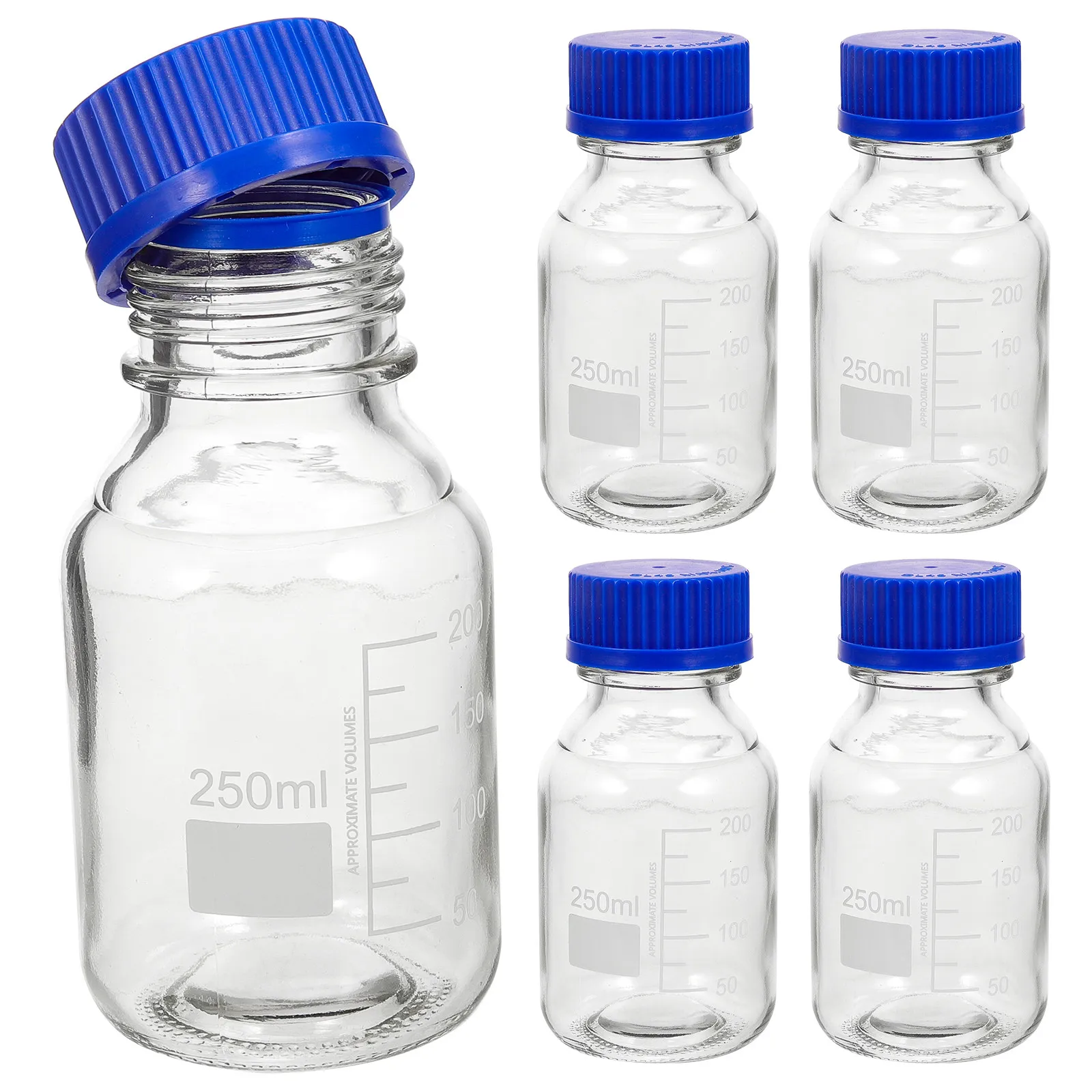 4-flaconi-in-vetro-graduati-con-tappi-a-vite-blu-resistenti-all'usura-e-agli-urti-per-uso-in-laboratorio-e-in-aula-di-chimica