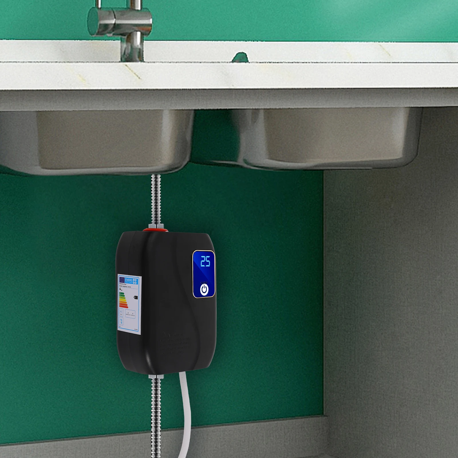Calentador de agua de 3500W, tanque debajo de la mesa resistente a la presión con pantalla LCD de temperatura para cocinas familiares, baños, oficinas, 220V