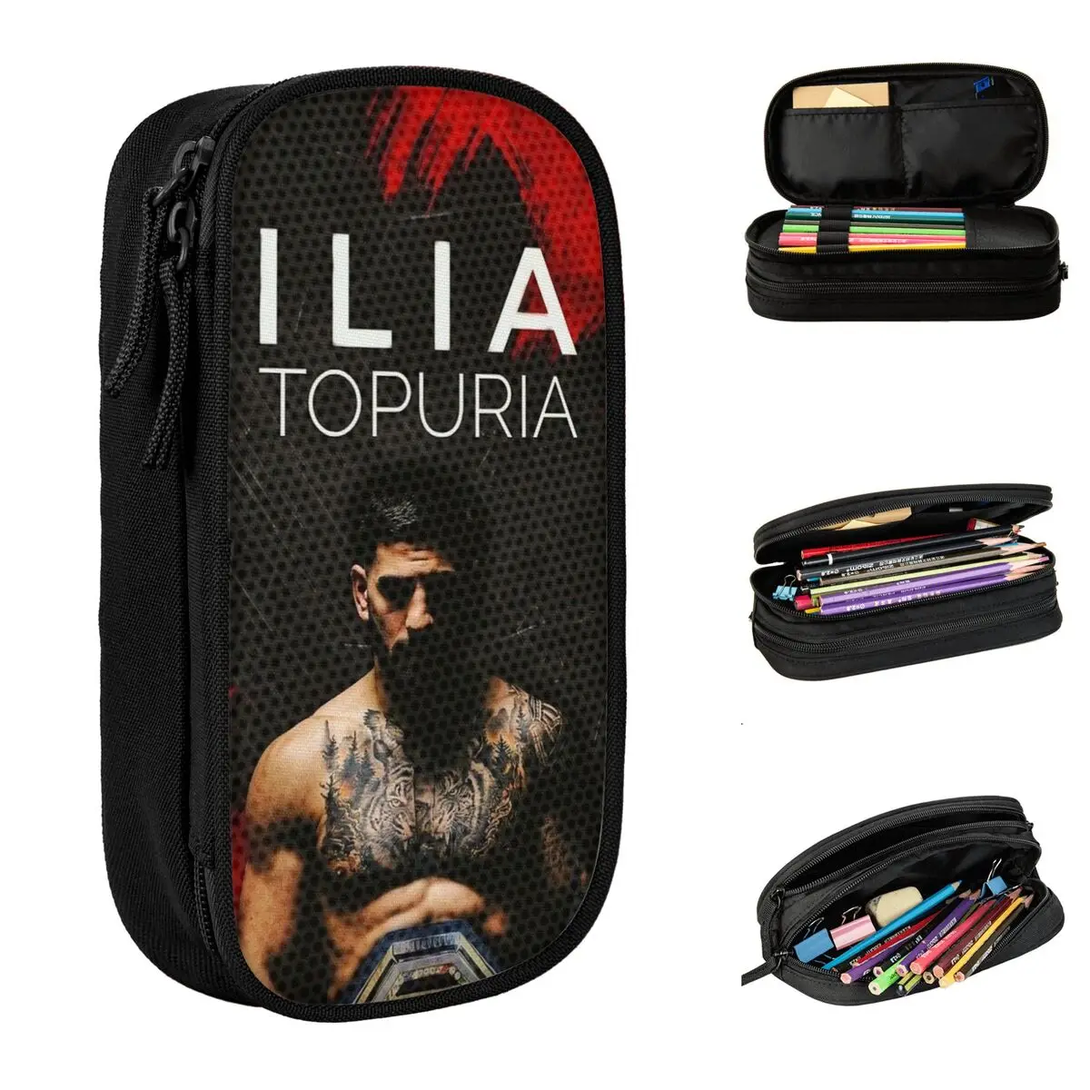 

Pencil Case Ilia Topuria Wrestling Wrestler Office Accessories Double Layer Pencilcase Girl Makeup Bags Birthday Gift