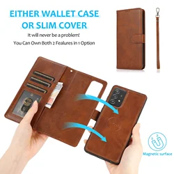 2 IN 1 Detachable Leather Card Slot Magnetic Wallet Case For Samsung Galaxy A54 A15 S23 S24 S25 Ultra S22 S21 FE A16 A55 Cover