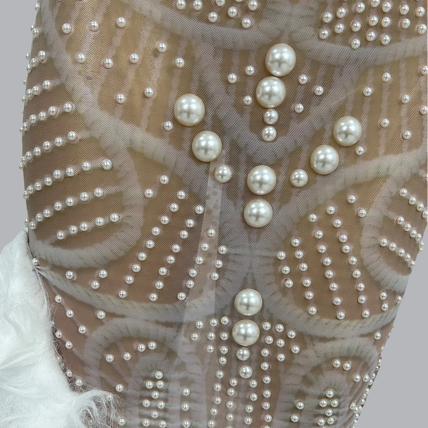 Robe longue en maille transparente pour femmes, perles blanches scintillantes, Sexy, fente latérale haute, vêtements de soirée, de Club, Costumes de bal sur scène