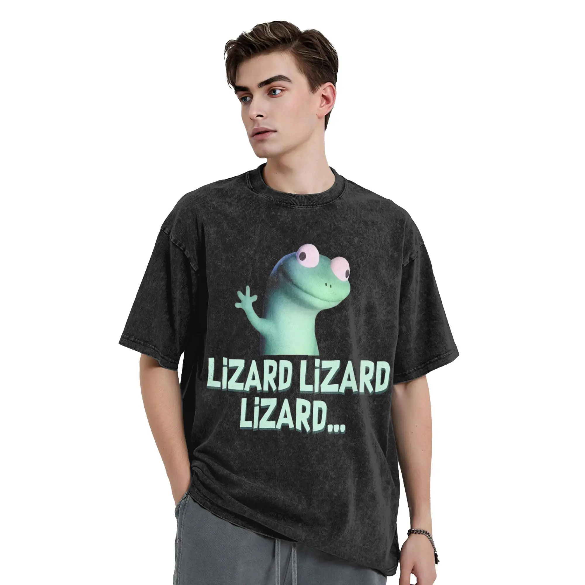 Tom Lizard Meme Hoppers Vintage Washed T Shirts  Pure Cotton Clothes Novelty Short Sleeve Crew Neck Tees Big Size T-Shirts
