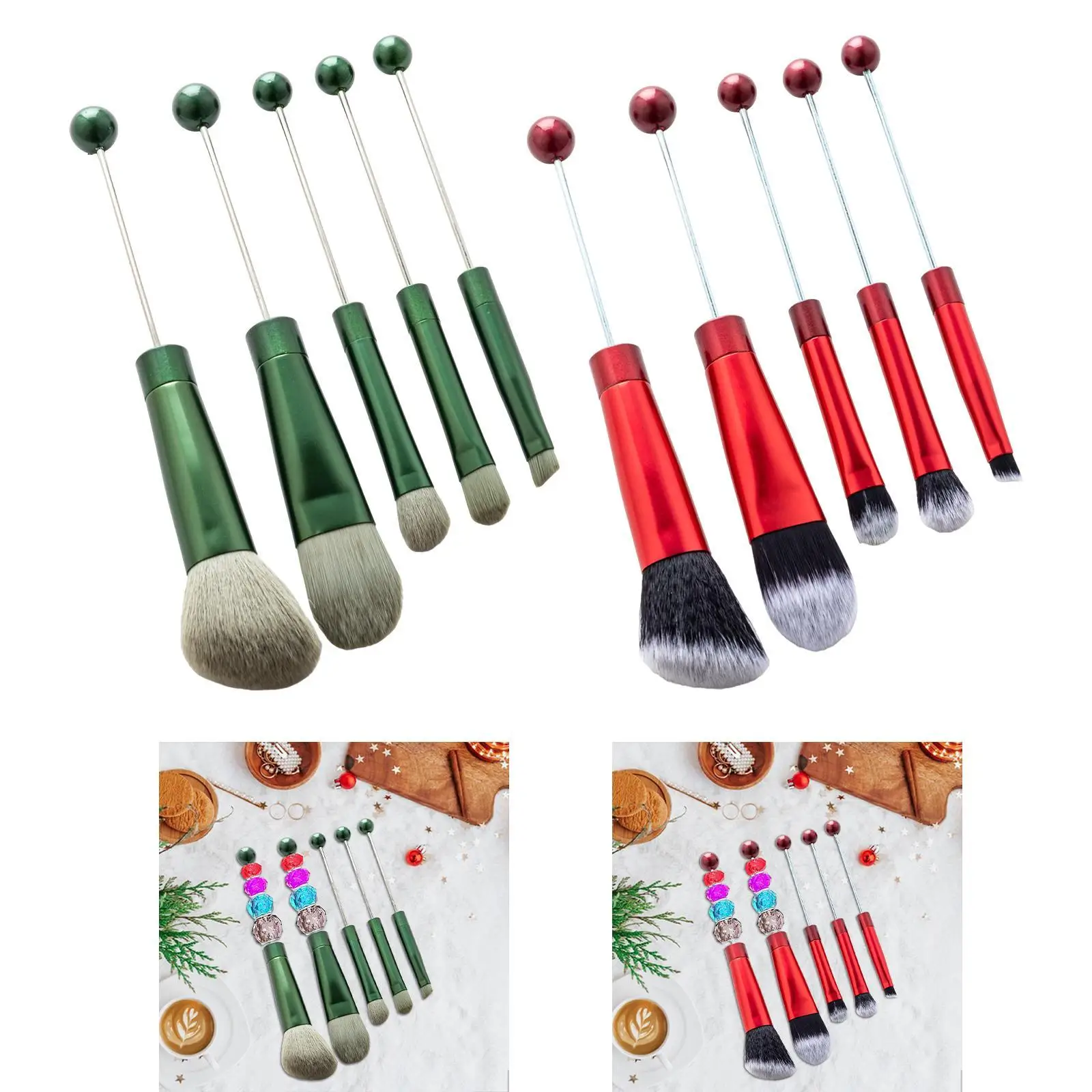 5Pcs Beadable Makeup Brushes Blending and Lips Eyebrow Blending Face Powder Make up Brush Tool Kits for Girlfriend Adults Sister