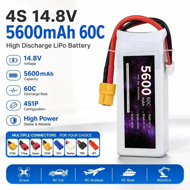 for Lithium Battery 5600mAh 14.8V 60C High Capacity for Model Aircraft Drone Multi Style Quadcopter RC Helicopter Parts