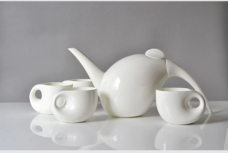 Plain white bone china tea pot & cup set , water drop shape, five-piece set, english tea set, teapot for tea, ceramic coffee set