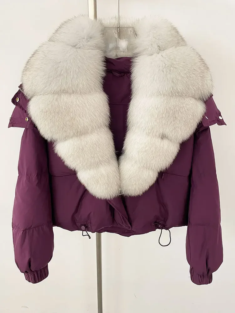 Luxe 2024 Nieuwe Eendendons Echte Vos Bontjas Winter Dikke Warme Jas Vrouwen Natuurlijke Bontkraag Bovenkleding Fashion Casual Capuchon