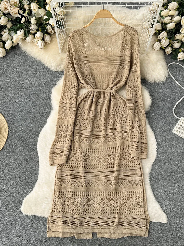 SINGREINY Bohemian Casual Summer Cardigan Dress Women Long Sleeve Hollow  Out Thin Fashion Vacation Midi Long Knitted Dresses - AliExpress 200000345