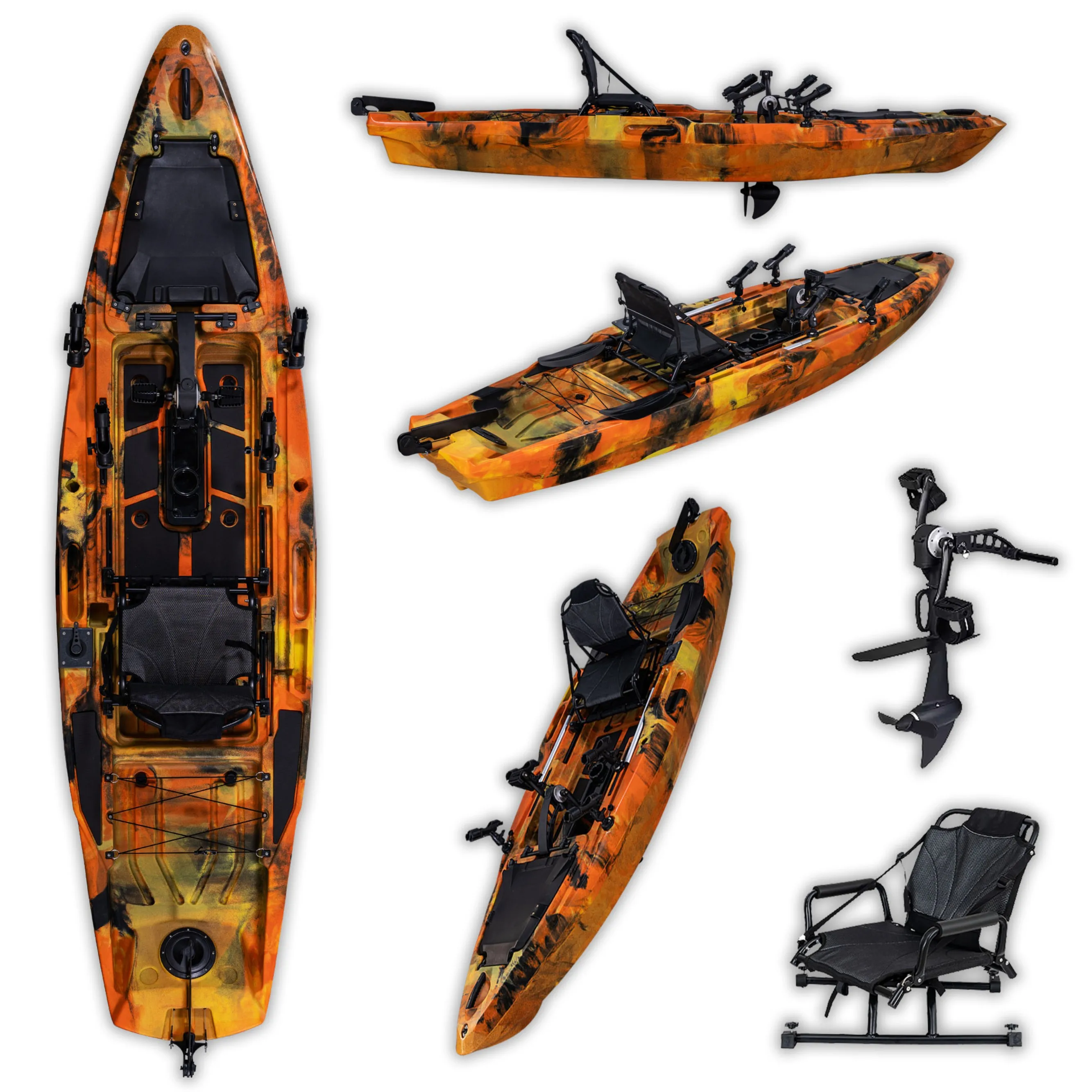 

New Design 3.7m 12ft Hard Plastic Kayak Pedal Drive System 96.5 Width One Person Capacity For Ocean Fishing HDPE Hull Material