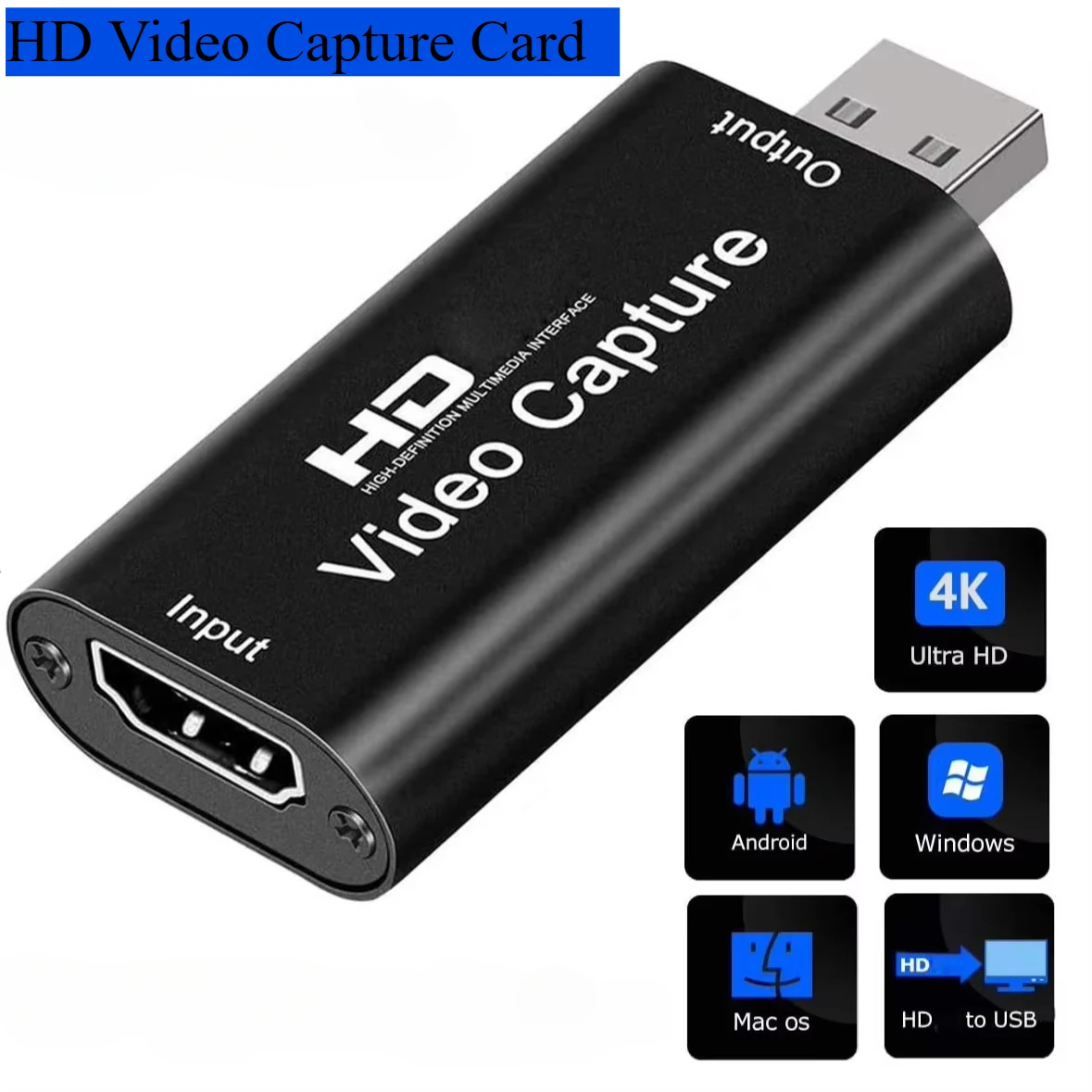 4K HD-Compatible Video Capture Card Streaming Board Capture USB 2.0 1080P Card Grabber Recorder Box for PS4 Game DVD Camera