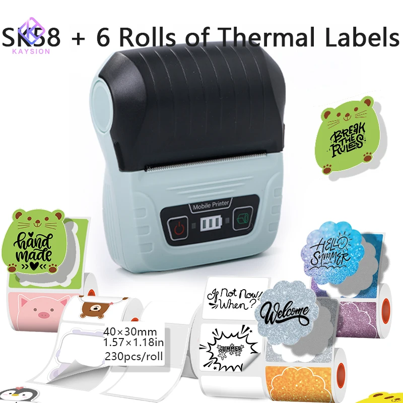 KAYSION Thermal Label Printer for Store/Express, Efficient Printing No Waiting with 6 Rolls Label Paper