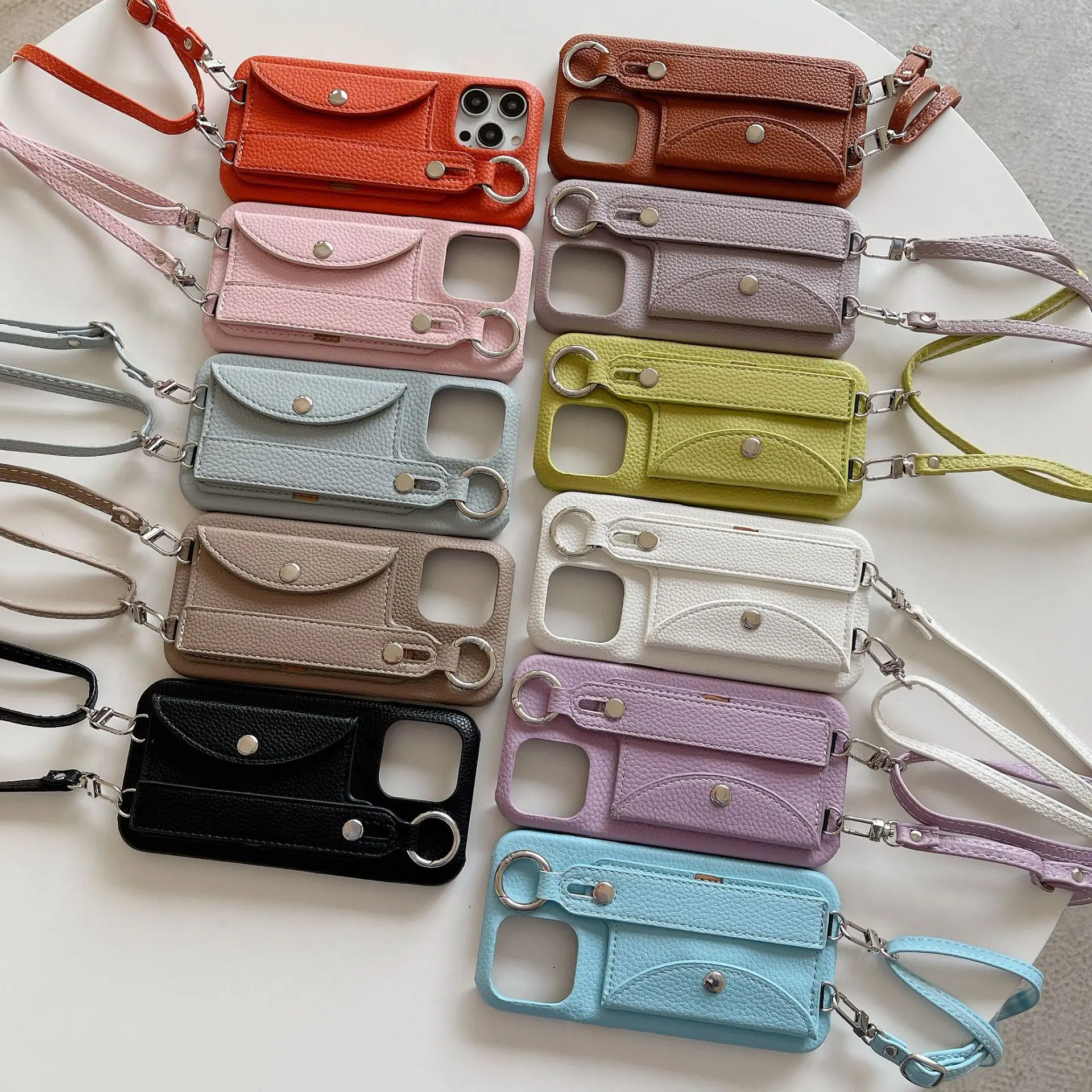 Wallet Shoulder Strap Phone Case for iPhone 16 Pro Max 14 11 12 13 15 Pro Max 15 Plus Lady Leather Card Pocket Lanyard Cover