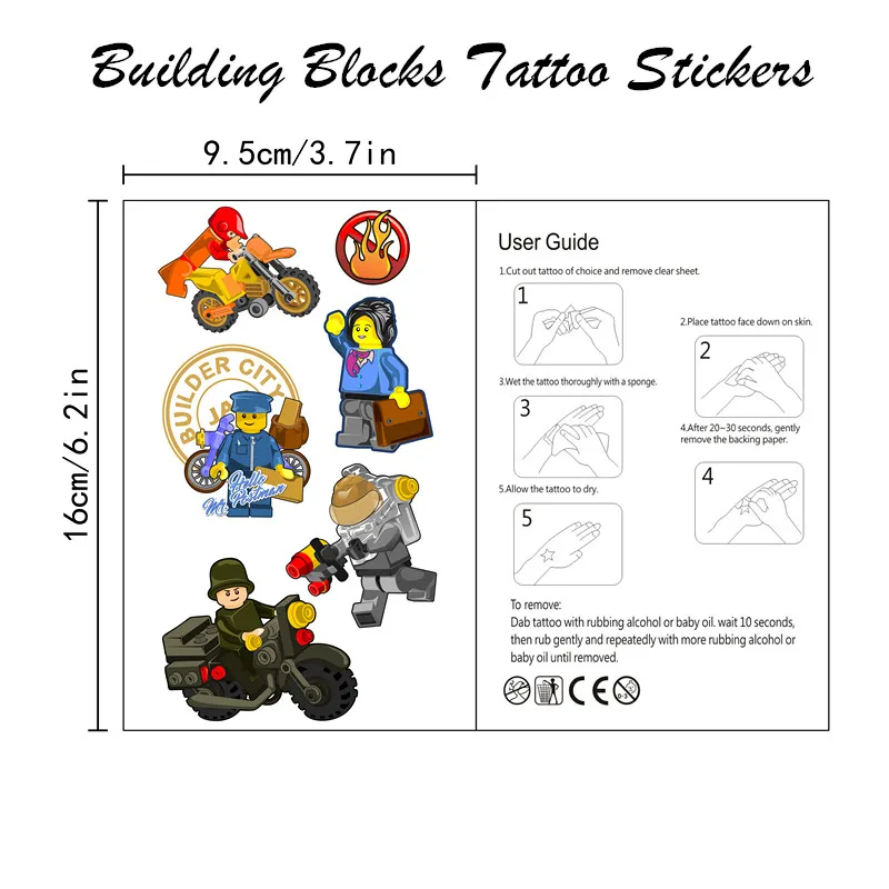 8 Sheets Building Block Temporary Tattoos Birthday Party Supplies Decorations Tattoos Stickers Cute Party Favors Kids Girls Boys