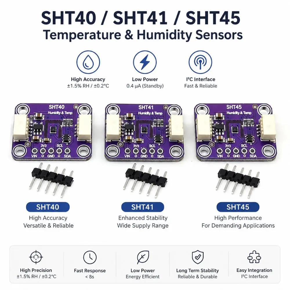 SHT40 SHT41 SHT45 Temperature Humidity Module 3.3V-5V Low Power Humidity Monitoring Sensor IIC I2C for QWIIC