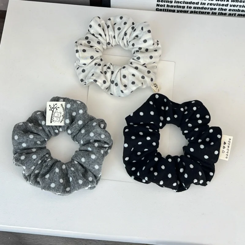 

New Polka Dot Scrunchies Soft Cotton Knitting Hair Ties 10cm High Elasticity Head Bands Braid Ponytail Holder Hair Accessories
