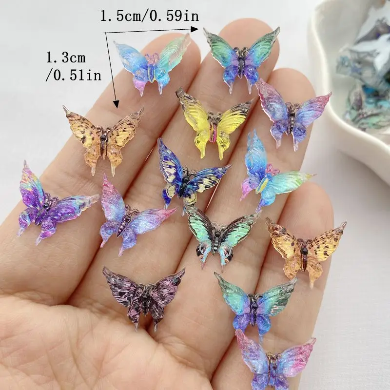 Mini mariposas coloridas de resina para manicura, piezas de manicura de espalda plana, adornos para lazos para el cabello, 30 piezas