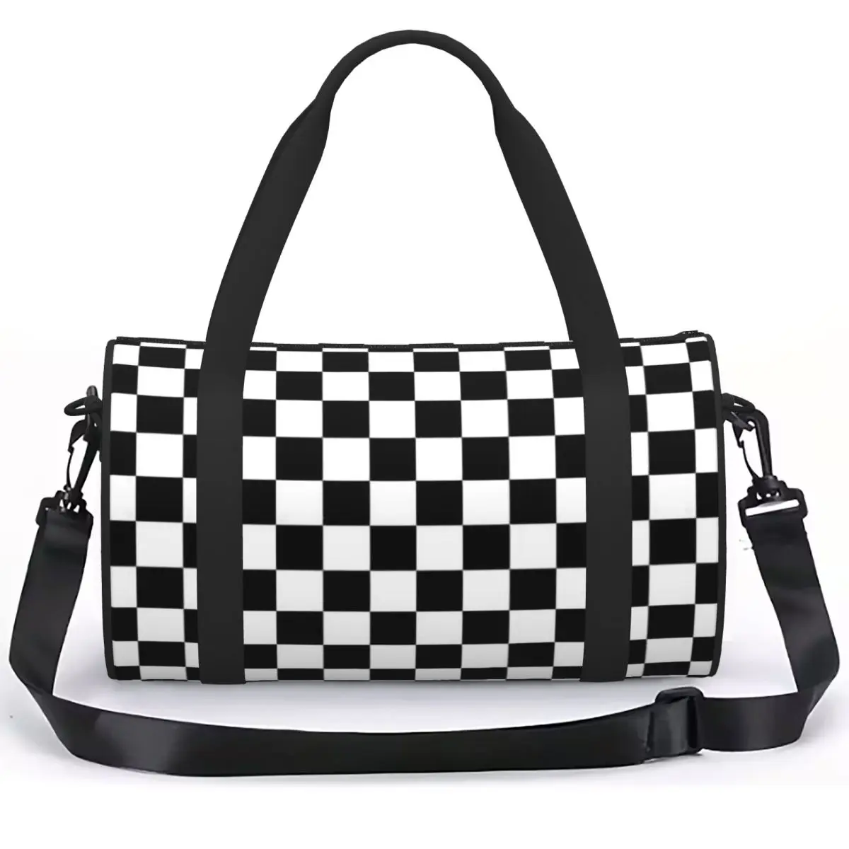Black And White Checkered Luggage Bag Large Capacity Duffle Tote Bag Handbags Gym Bags Fitness Bag for Boys Girls