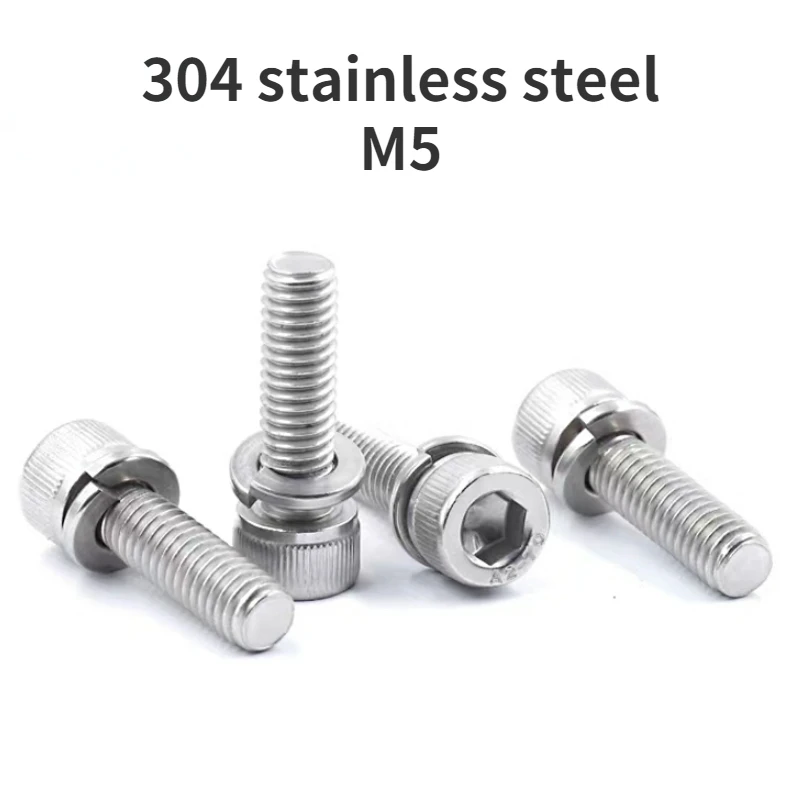 

50Pcs M5 304 A2-70 Stainless Steel Hexagon Socket Head Fastening Screw Bolts with Washers