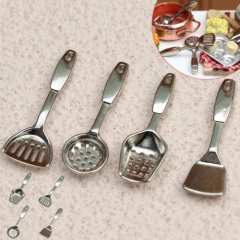 4Pcs/set Miniature Kitchen Utensil Hanging Spoon Spatula Spoon Colander Model 1:12 Dollhouse Furniture Decor Kids Pretend Toy