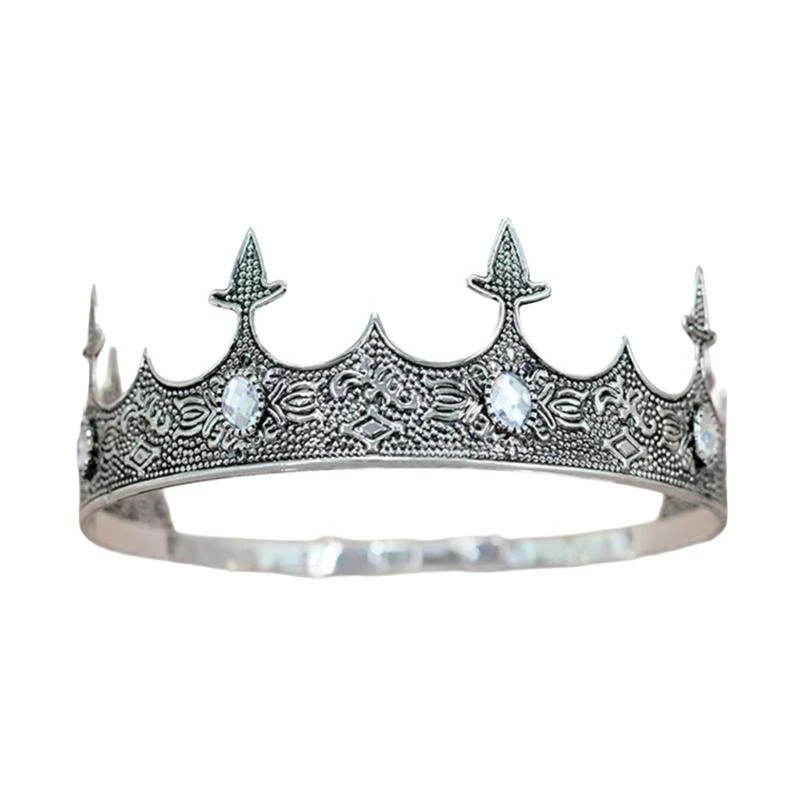 652F Metal King Crowns Tiaras with Gemstones for Men Cosplay Accessories for Weddings and Themed Parties Formal Event