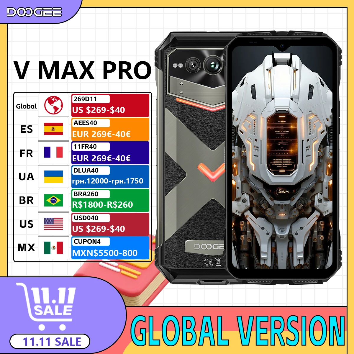 

DOOGEE V Max Pro 5G Rugged Smartphone 12GB+512GB 100MP AI Camera 22000mAh 33W 6.58" 120Hz Dimensity 7050 MAX Android 14 NFC