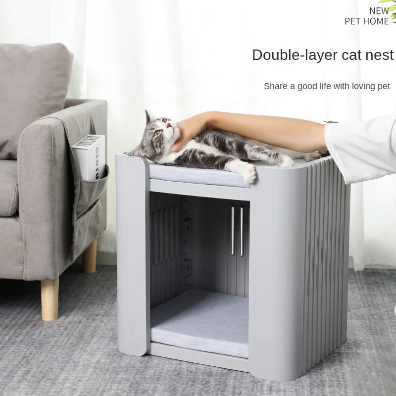 Cat Nest Winter Warm Double-Layer Cat House Four Seasons Universal Cat Pet Bed Semi-Closed Bedside Table Cat House