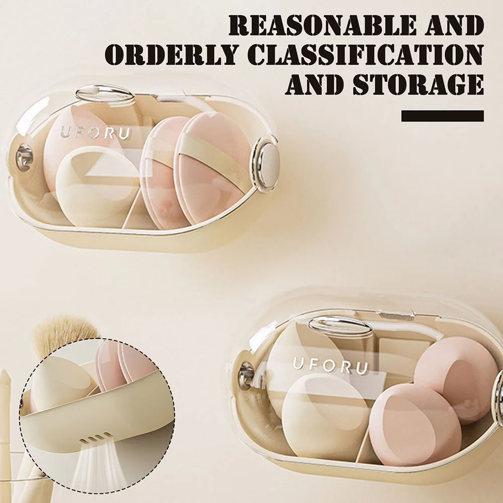 

Wall-Mounted Beauty Egg Powder Storage Box Puff Storage Bracket Shelf Dust-Proof Makeup Cosmetics Organiser For Home