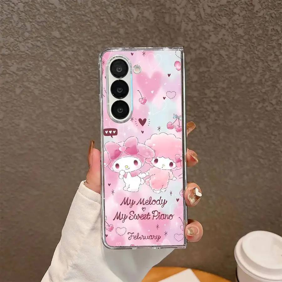 حافظة لهاتف سامسونج جالاكسي ZFold4 ZFold6 ZFold5 Z Fold 7 6 5 4 3 ZFold3 ZFold7 غطاء هاتف ناعم شفاف لطيف سانريو مرحبا كيتي #6