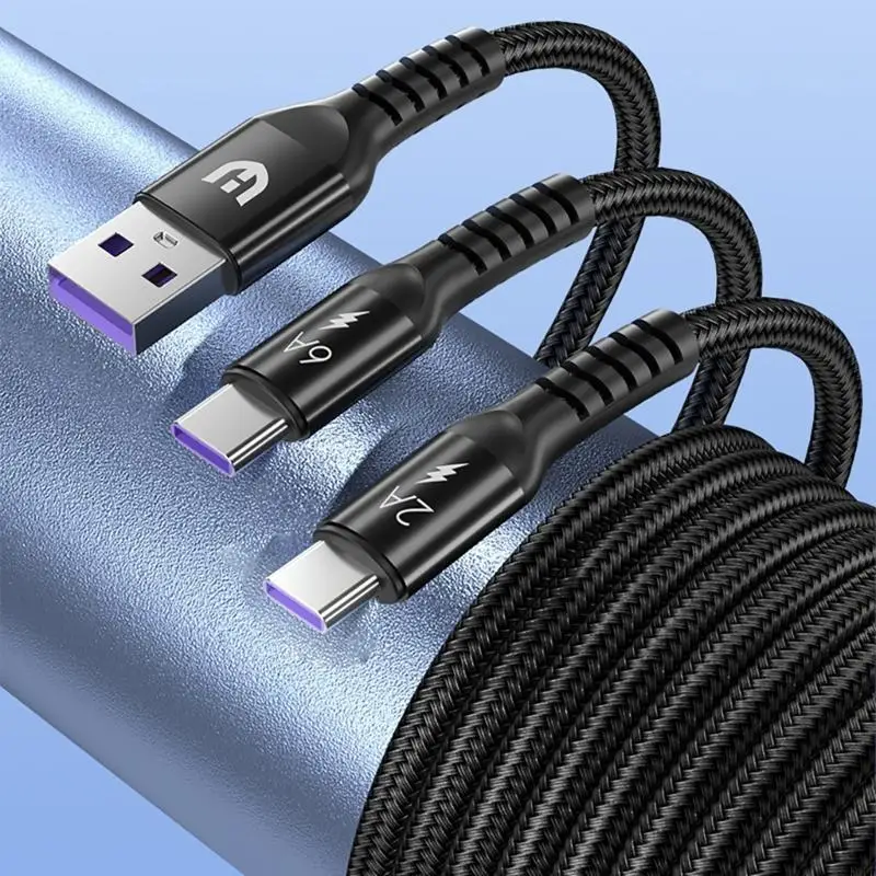 E1PF Multi USB C Cable 2 in 1 Multiple Type C Charging Cable 6A Double Splitter USB C Nylon Cable USB A to Double USB C Port